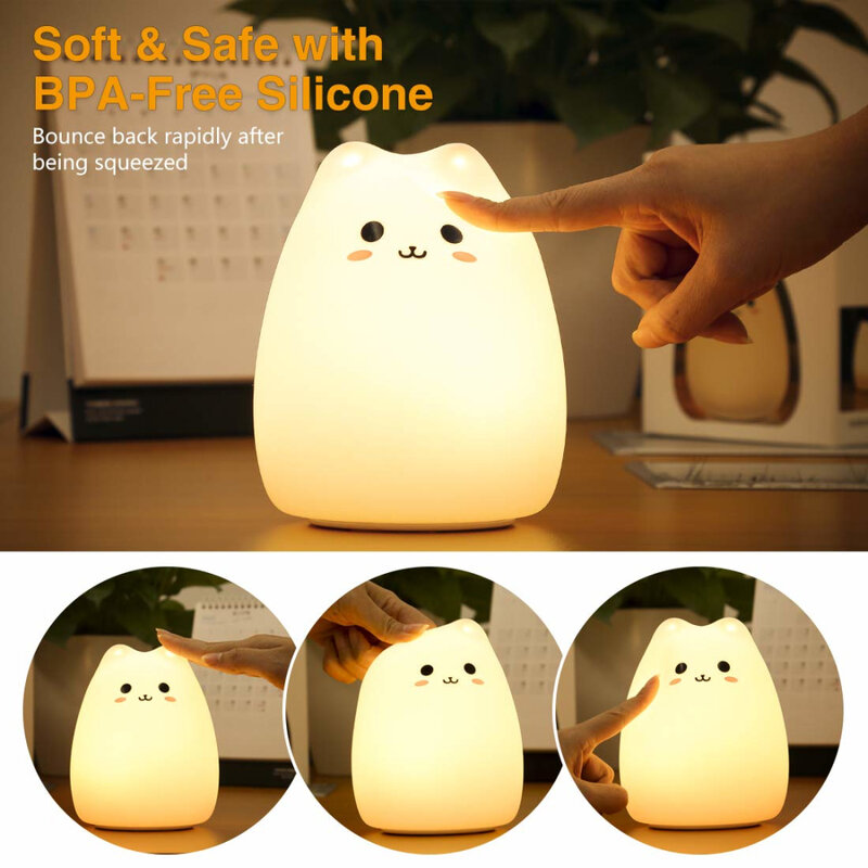LED Night Lights Touch Sensor Colorful Soft Silicone Cartoon Cat For Baby Kids Chid Gift Sleepping Lamp Bedroom Desk Decor Luces