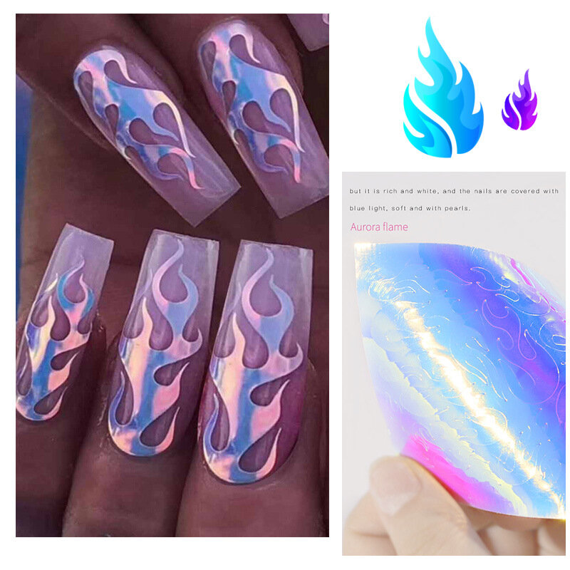 16pcs Holographic Nail Foil Flame Holo Nail Art Transfer Sticker Water Slide Nail Art Decals