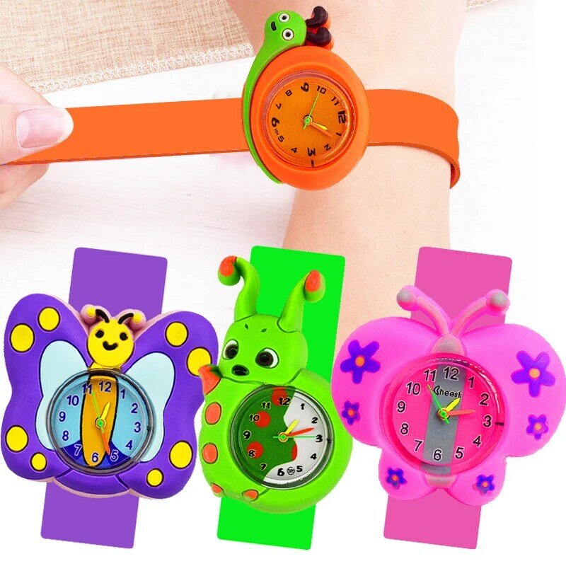 Cukierki kolor zegarek dla dzieci ślimaki motyl Dial pasek silikonowy Slap Wrist Watch kwarcowe zegarki dla dzieci Baby School Travel Gifts