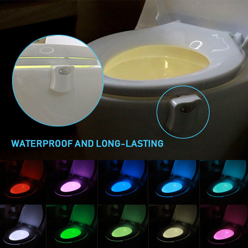 Lámpara Luminaria con Sensor de movimiento inteligente, luz LED nocturna para asiento de inodoro, retroiluminación impermeable de 16 colores, luces para inodoro