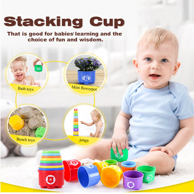 Bebê empilhamento copo brinquedos educativos do bebê arco-íris figuras torre dobrável engraçado pilhas copos contagem abs número carta brinquedos conjunto para o bebê