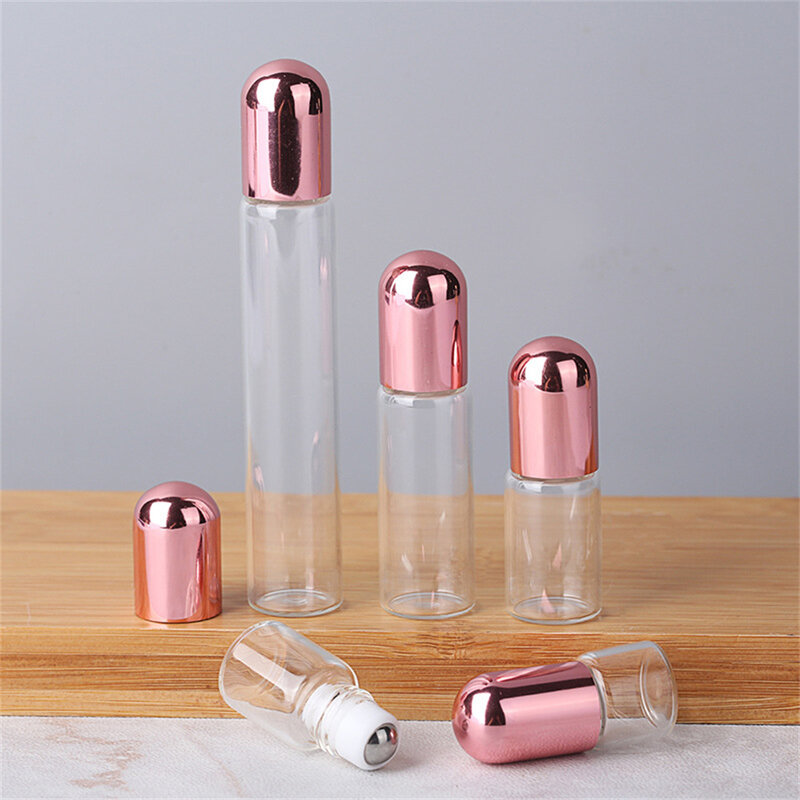 Garrafas recarregáveis cosméticas dos frascos da garrafa do óleo essencial do perfume do teste da amostra da garrafa do rolo de vidro de 1pc 1/ 2/3/5/10ml para o curso