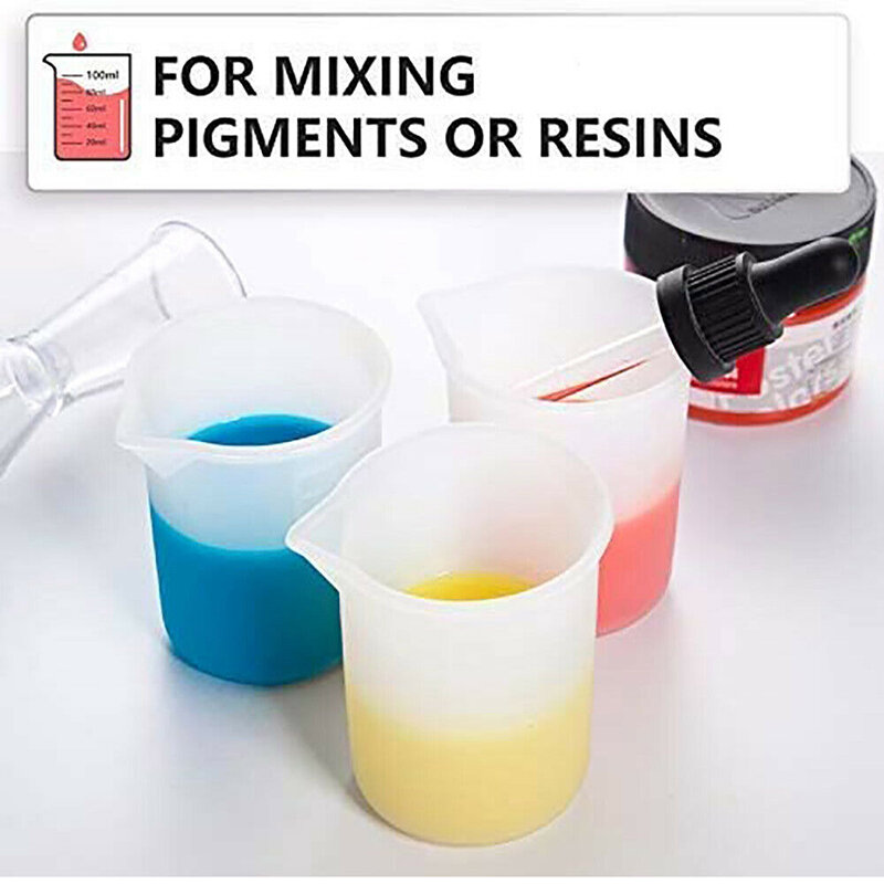 3 pièces Silicone tasses à mesurer 100ml résine colle moulage moules artisanat clair mélange tasse avec échelles antiadhésive réglable tasses de mélange