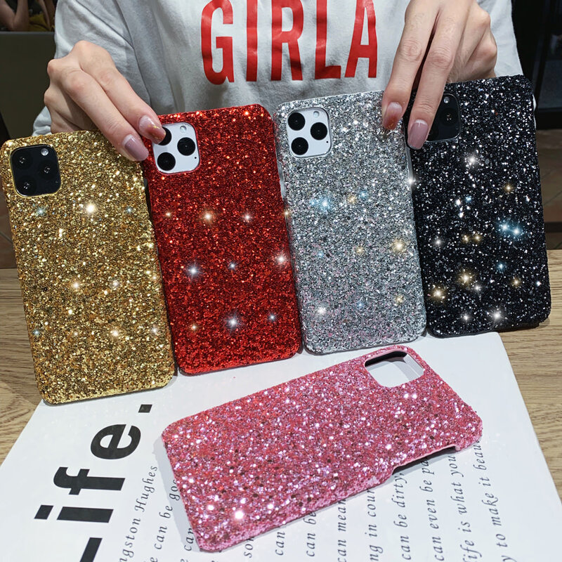 Luxe Sparkle Glitter Phone Case Voor Iphone 11 Pro Xs X Xr Xs Max 8 7 6 6S Plus SE2020 12 Mini Kerst Pailletten Slim Cover