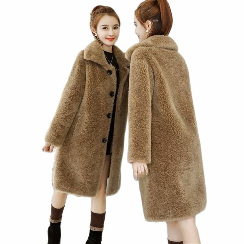 2021 nova mulher elegante longo casaco de inverno grosso quente casaco de pele do falso mais tamanhos 3xl turn down collar peludo ursinho casaco casaco
