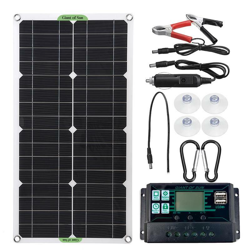250W 태양 전지 패널 키트, 완전 60a/100a 태양 컨트롤러 포함 듀얼 12/5V DC USB 자동차 요트 RV 배터리 충전기용 태양 전지