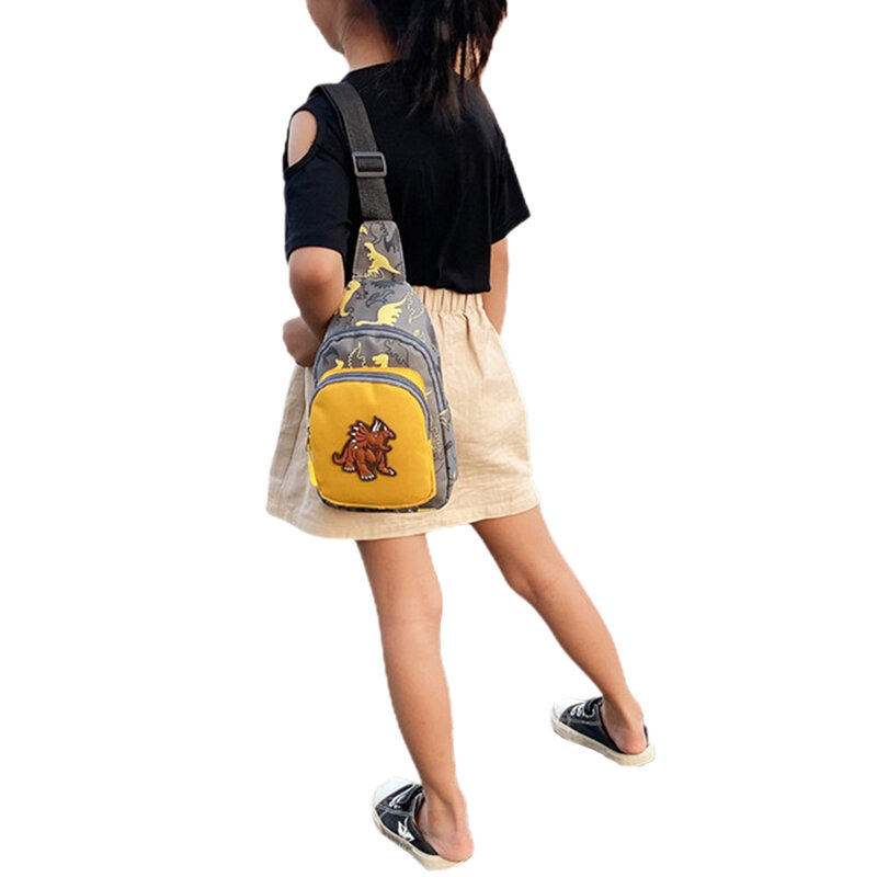 Children Fashion Dinosaur Pattern Portable Crossbody Shoulder Bag Unisex Cute Mini Sling Chest Bag Wear-resistant Travel Daypack