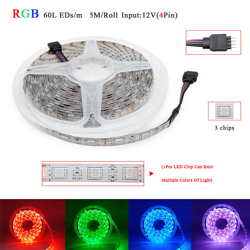 Tira de Luces LED RGBW RGBWW, 5m, 10m, 15m, RGB 5050, 60 Luces Led, cinta Flexible de DC12V, controlador WiFi IR + adaptador de la UE