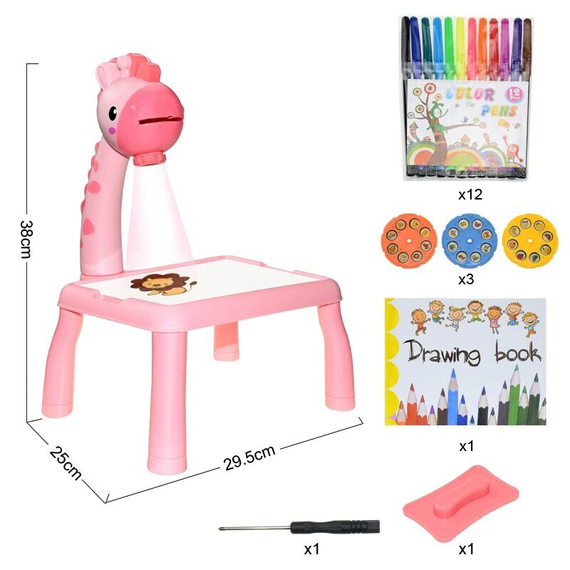 Mesa con proyector LED para niño y niña, tablero de dibujo y pintura artística, juguete educativo, herramienta de aprendizaje, escritorio de manualidades