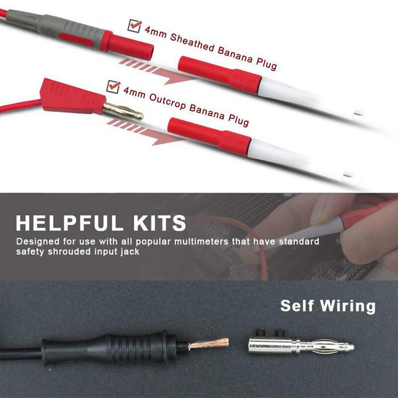4pcs Socket Insulation Piercing Clips Needle 4mm Non-Destructive Back Probe Pin Test Probes Wire Insulation Piercer Clip