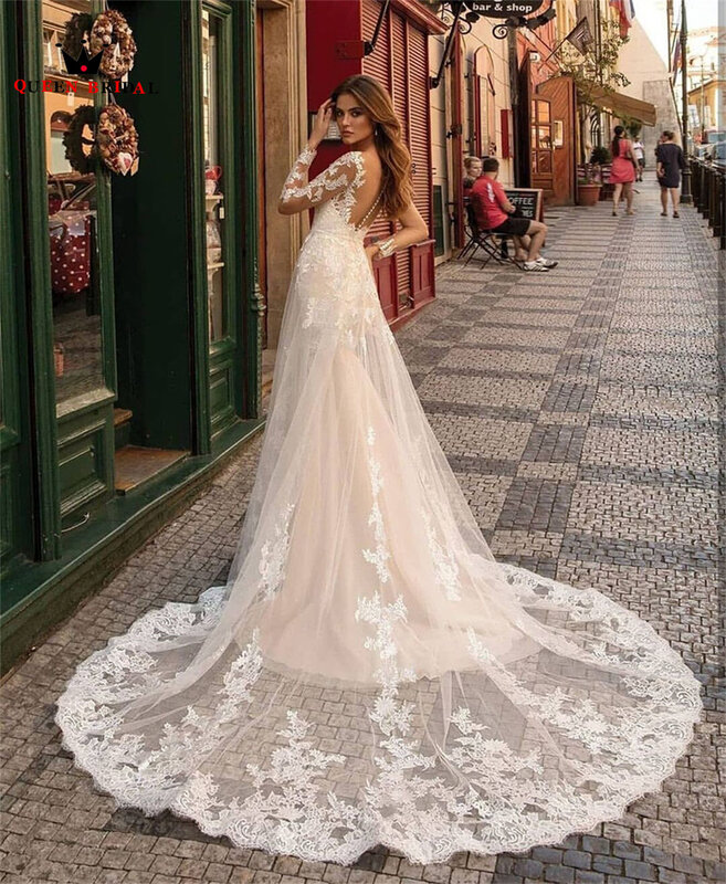 Mermaid Long Sleeve Wedding Dresses Tulle Lace Sexy Formal Bridal Gown 2022 New Custom Made DS131