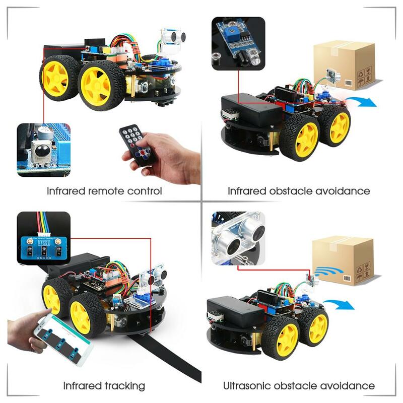 Emakefun Cho Arduino Robot 4WD Xe Ô Tô Ứng Dụng Điều Khiển Bluetooth Robot Học Bộ Giáo Dục Thân Đồ Chơi Dành Cho Trẻ Em Kid