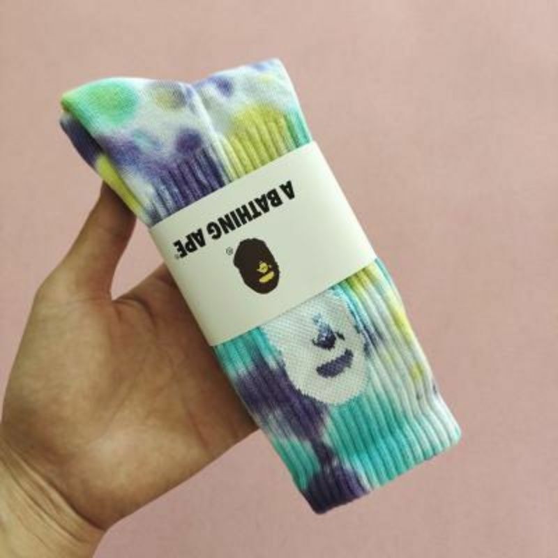 2021 new bape socks tie dye hip hop rock campus pure cotton high quality warm autumn and winter sports embroidery