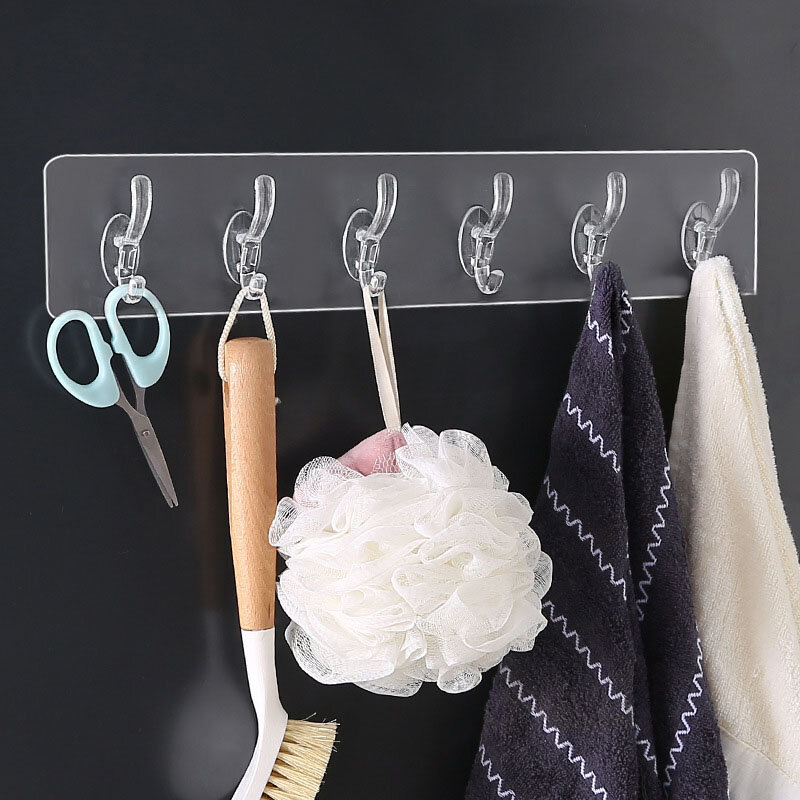 1/3/5/6 SeamlessTransparent Row Wall Hooks Hat Clothes Coat Hanger Towel Holder Door Hook Bathroom Storage Rack
