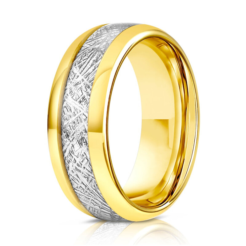 FDLK  8MM Men's Stainless Steel Rings Blue Red Rainbow Groove Beveled Edge Ring Carbon Fiber Ring Men's's Wedding Band Jewelry