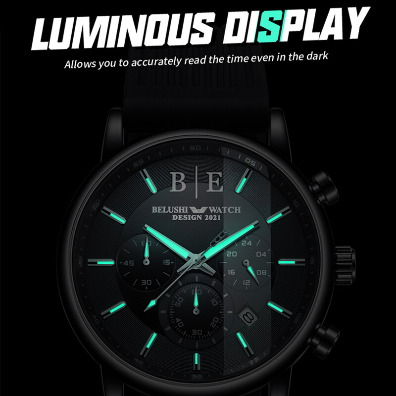 ผู้ชาย Cool กีฬานาฬิกา2021 Luxury Quartz นาฬิกาสายคล้องคอซิลิโคน BELUSHI นาฬิกากันน้ำ Chronograph นาฬิกาสำหรับผู้ชายจ...