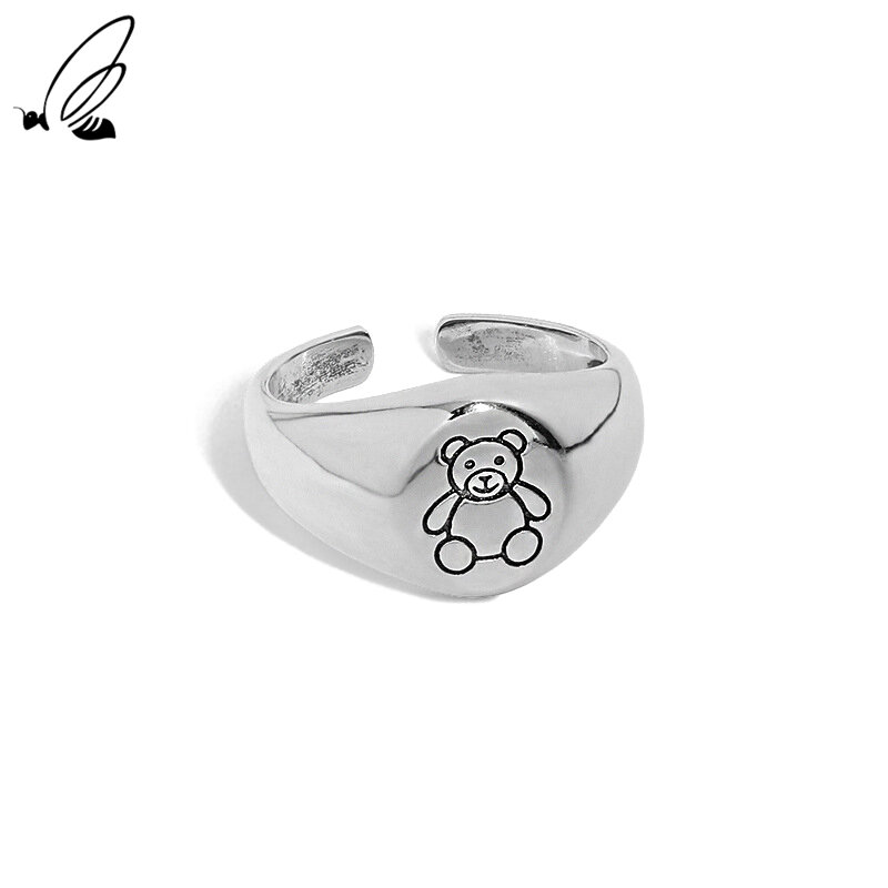 S'STEEL 925เงินสเตอร์ลิงง่ายๆออกแบบหมีน้อยเนื้อแหวนสำหรับผู้หญิงงานแต่งงาน2021แนวโน้ม Fine เครื่องป...