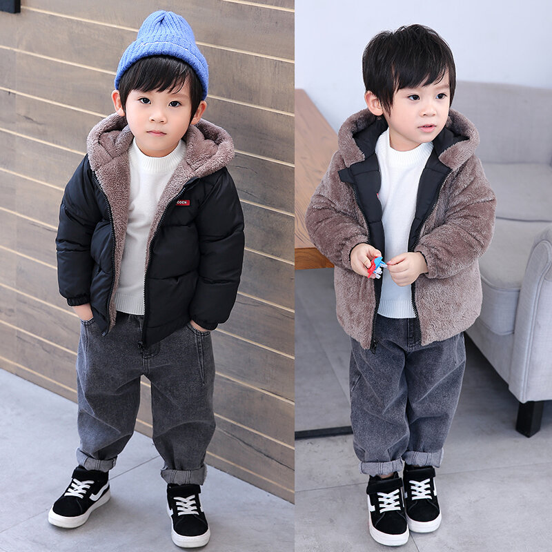 Детская Толстая зимняя хлопковая куртка, детское хлопковое пальто для мальчиков и девочек, одежда с обеих сторон, детская зимняя одежда