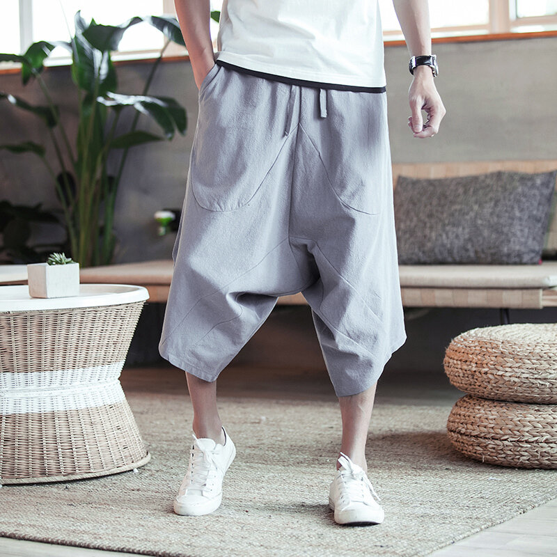 Pantalones bombachos Harajuku para hombre, ropa de algodón y lino para correr, estilo chino Vintage, a la moda, 2023