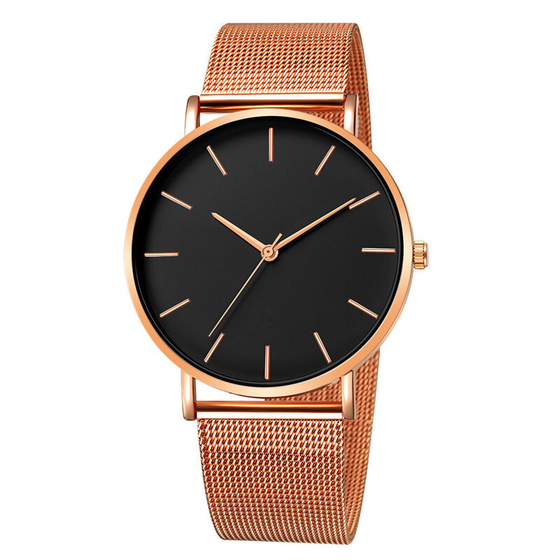 Reloj de pulsera de acero inoxidable para hombre y mujer, sencillo, de cuarzo, color negro, Unisex, MDAN001