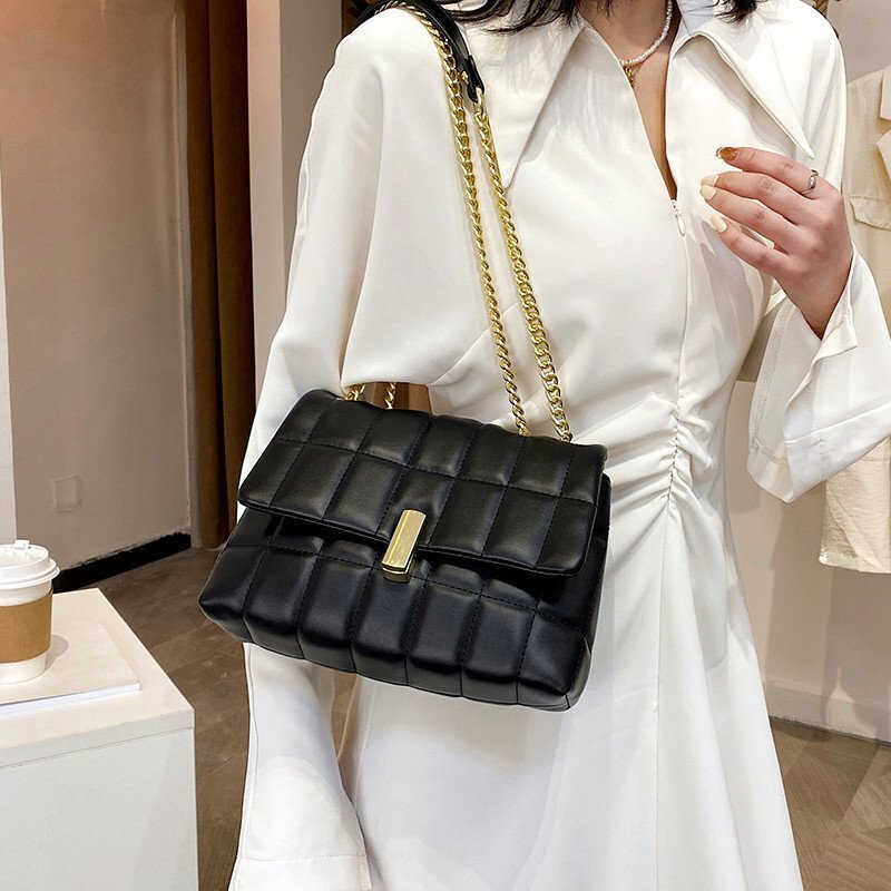 Bolso cruzado para mujer, bolsa de hombro de diseñador de marca de lujo, Vintage, con cadena, de Color sólido