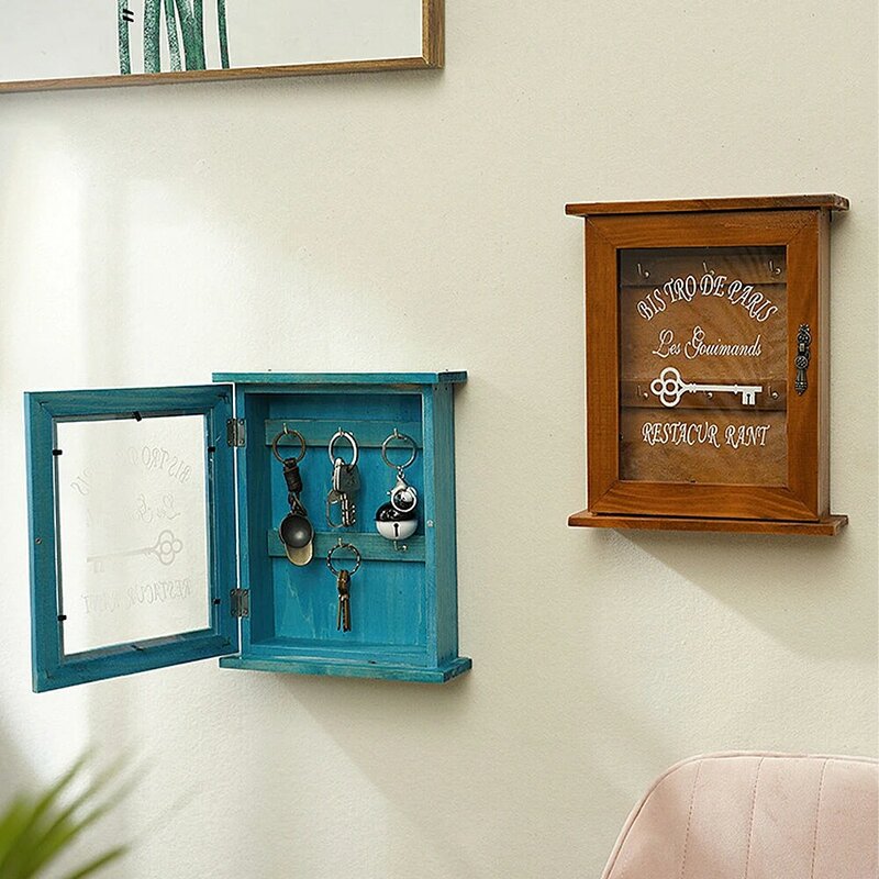Parede do vintage-pendurado tipo de madeira caixa de chave decorativa ganchos de parede gabinete chave titular governanta na decoração de parede para decoração de casa