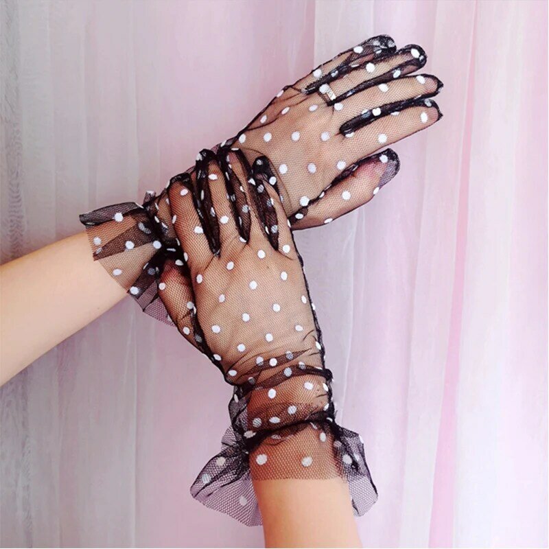 Wedding Lace Gloves Ladies Lace Single-Layer Black And White Mesh  Gloves 2020 New Black And White  Spotted Interlaced Gloves