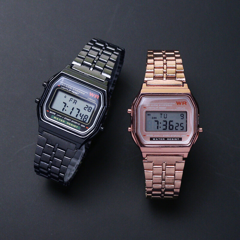 ラグジュアリーローズゴールド女性デジタル腕時計超薄型鋼led電子腕時計夜光時計montreファム