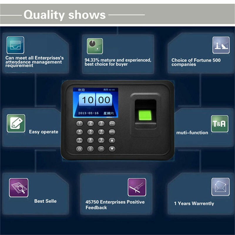 Machine de contrôle d'accès par empreinte digitale, écran couleur 3.5 pouces, carte d'accès pour le temps de présence, adaptée au bureau, à l'usine, à l'hôtel et à l'école