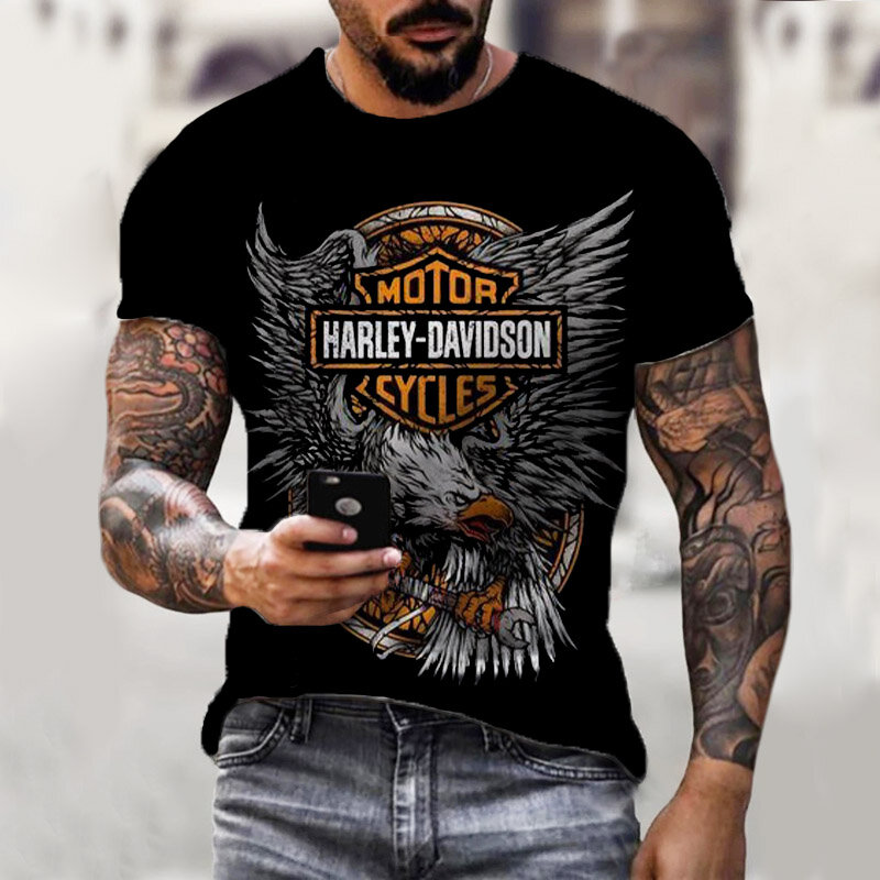 Motorcycle 3D Print T Shirts Men Short Sleeve Rock Punk Funny Pattern Tops Fashion Street Casual Summer Male Oversized T Shirt
