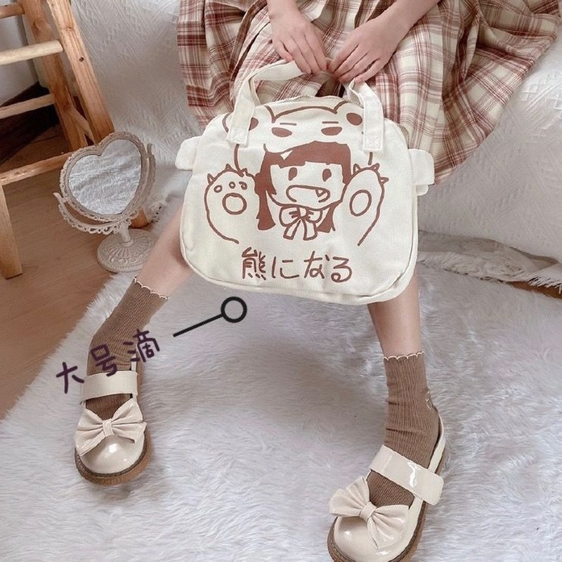 HOUZHOU-Bolso de hombro Harajuku Kawaii para mujer, bandolera de lona, de diseñador japonés Lolita