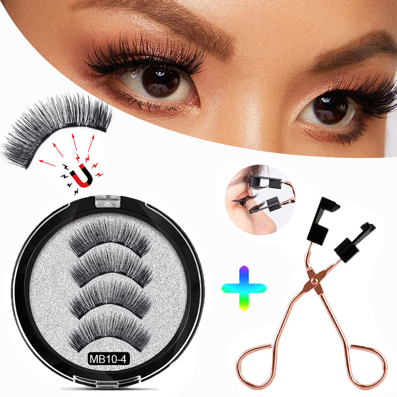 Magnetic False Eyelashes with 4 Magnets Handmade 3D Magnetic Lashes Natural Magnets Eyelash Extension with Gift Box Makeup
