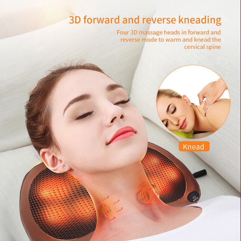 Cojín de masaje eléctrico para coche y hogar, almohada multifuncional de masaje, masajeador para cabeza, cuello, espalda y cintura