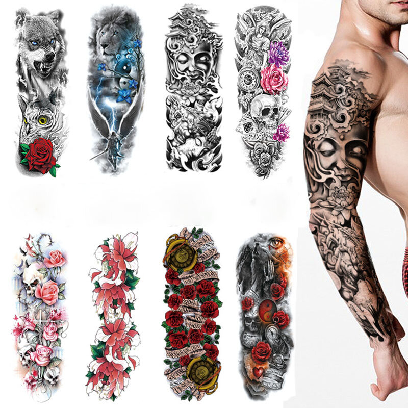 Водостойкая временная татуировка на всю руку, временная татуировка, наклейки для тела для мужчин и женщин, Прямая поставка