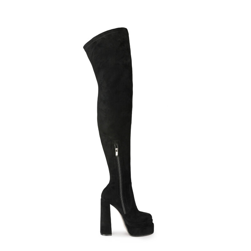 FANSAIDI Winter Female Boots Square Toe Platform Zipper High Heels Clear HeelsOver The Knee Boots  Ladies Boots 42 43 44 45