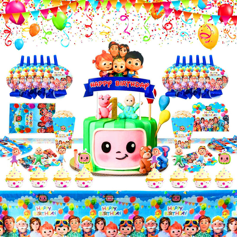 Hot Cartoon JJ Melon Theme dekoracje na imprezę urodzinową dla dzieci jednorazowe zastawy stołowe zestaw Baby Shower Boy Girls artykuły dekoracyjne na imprezę