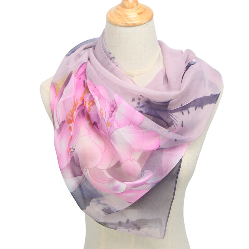 女性用シフォンシルクスカーフ,幾何学模様の柔らかいシルクショール,新しい春と秋のコレクション2020