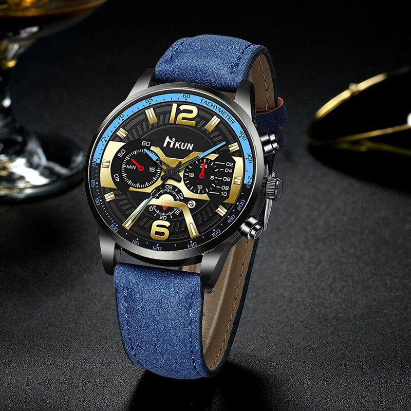 2021 جديد حزام جلدي أنيق ساعة الرجال الكوارتز شخصية الموضة رجل ساعة اليد التقويم