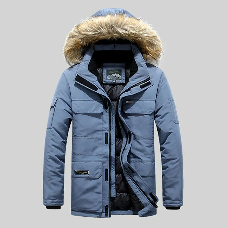 Plus tamanho jaqueta de inverno masculino casual blusão grosso quente gola de pele do falso dos homens parka multi-bolso ao ar livre chaquetas hombre M-6XL