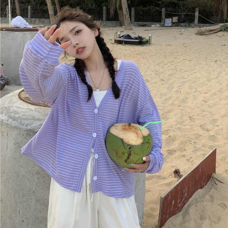 Sweter dziergany cienki Top damski lato 2021new koreański styl luźna odzież wierzchnia krótka odzież chroniąca przed słońcem płaszcz moda