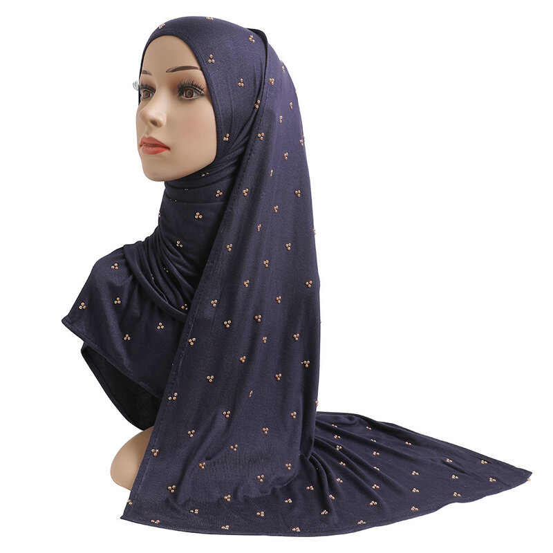 Hijab Instantâneo Muçulmano para Mulheres, Jersey de Algodão, Lenço Strass, Oração Islâmica Chapéu, Headwraps, Bandana Malásia, Lenço Cor Sólida