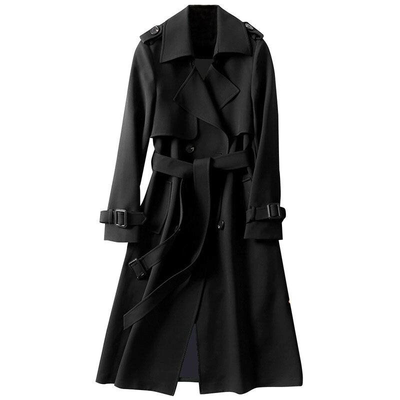 Blusão feminino outono elegante longo trench rendas até cintura casual sólido com decote em v casaco fino manga comprida trench feminino 2021