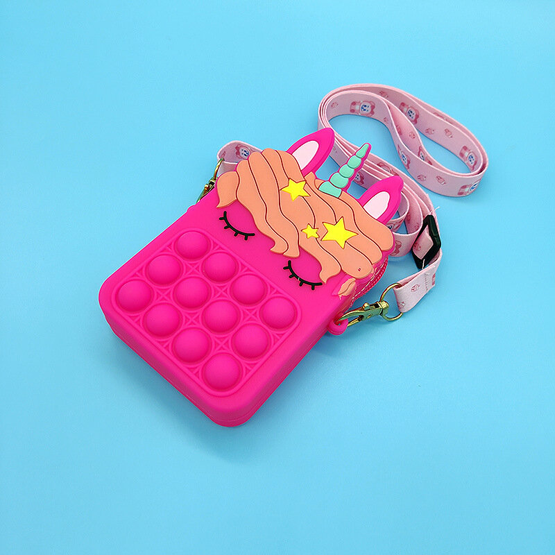 Mode Zappeln Spielzeug Push Blasen Spielzeug Regenbogen Einhorn Geldbörse Brieftasche Damen Tasche Silica Einfache Dimple Umhängetaschen Für Mädchen