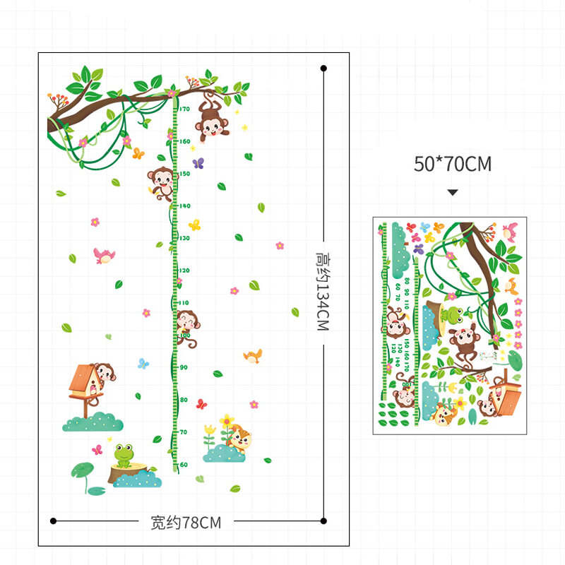 Adesivo murale grafico crescita albero scimmia carino per camera dei bambini decorazione della parete di casa adesivo murale misura altezza animale cartone animato