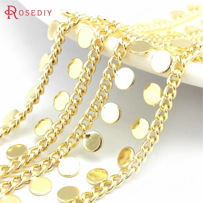 (39681)1 metro de latón de Color dorado de 24K con forma redonda, collar especial, pulseras, cadenas, suministros de joyería