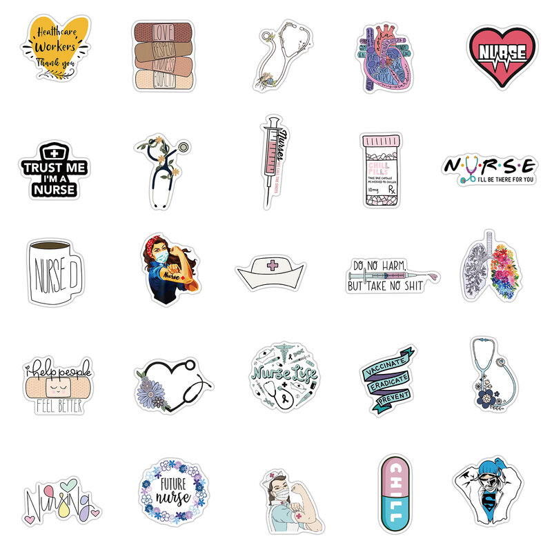 50Pcs/pack Nurse's Day Cartoon Toy Stickers for Skateboard Motorcycle Laptop Suitcase Helmet Guitar Souvenir Decal Phone Gift
