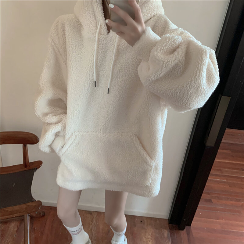 Street Knit Hooded Pullovers Spring 2020 New Long Sleeve lambswool Korean version Loose thickened Casual Style Sweatshirts 235B
