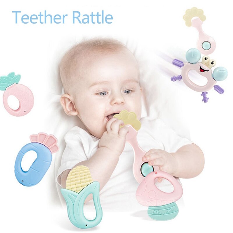 Baby Teether Rattle Toys Jingle Shaking Bell Infant Toys for 0-12 Months Newborns Baby Rattles Teether Grip Handbell Toddler Toy