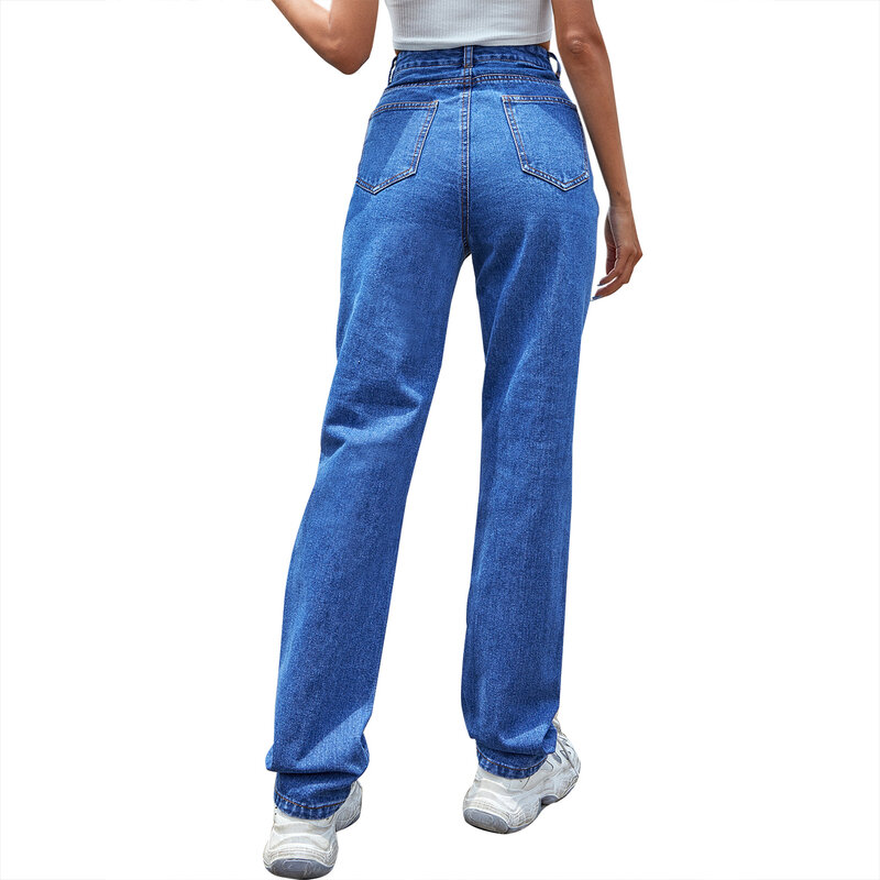 DIFIUPA – pantalon pour femme, Vintage, délavé, taille haute, Denim, Long, décontracté, ajouré, slim, peintures, passepoil, bleu
