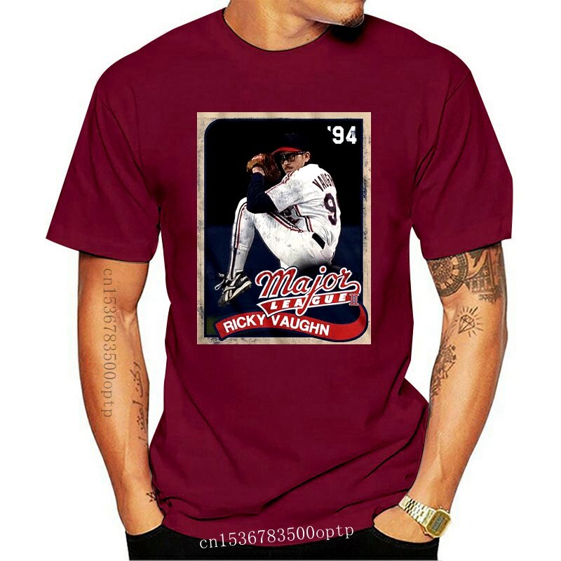 New Major League T-Shirt Ricky Vaughn Baseball Card Navy Tee
